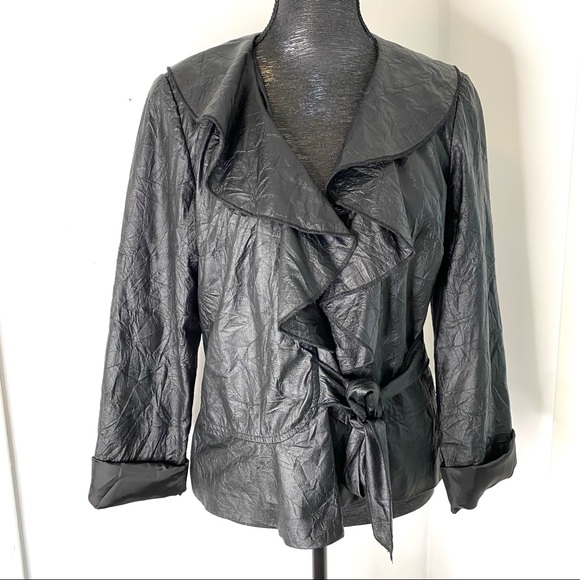 Textured Ruffle Front Coat - Picture 2 of 13